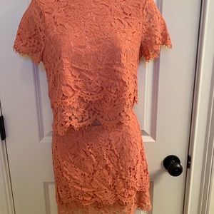 Lulus 2 piece top and skirt-Coral lace(lined)